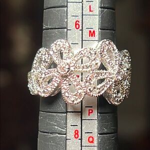Lia Sophia Sparkly Silver Flower Wrap Around Cocktail Ring